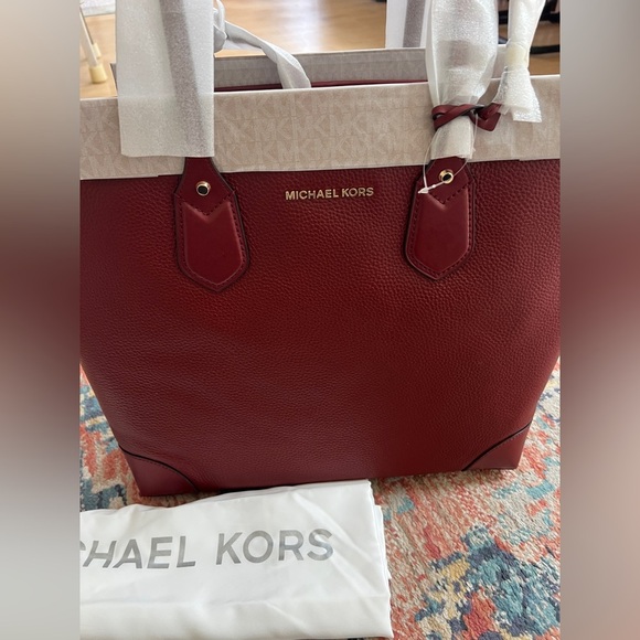 Michael Kors EVA Large Pebbled Leather Tote Purse Brandy Red NWT - Picture 5 of 7